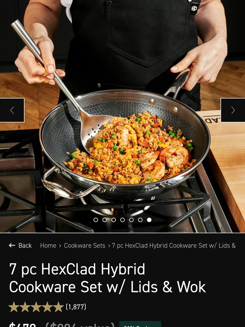 7 Piece HexClad Hybris Cookware Set with lids and Wok
